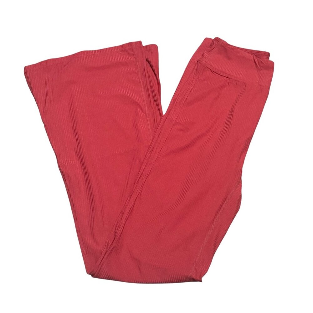 Halara High Waisted Ribbed Patitoff Flare Leg Yoga Pants Sz Small Womens Magenta